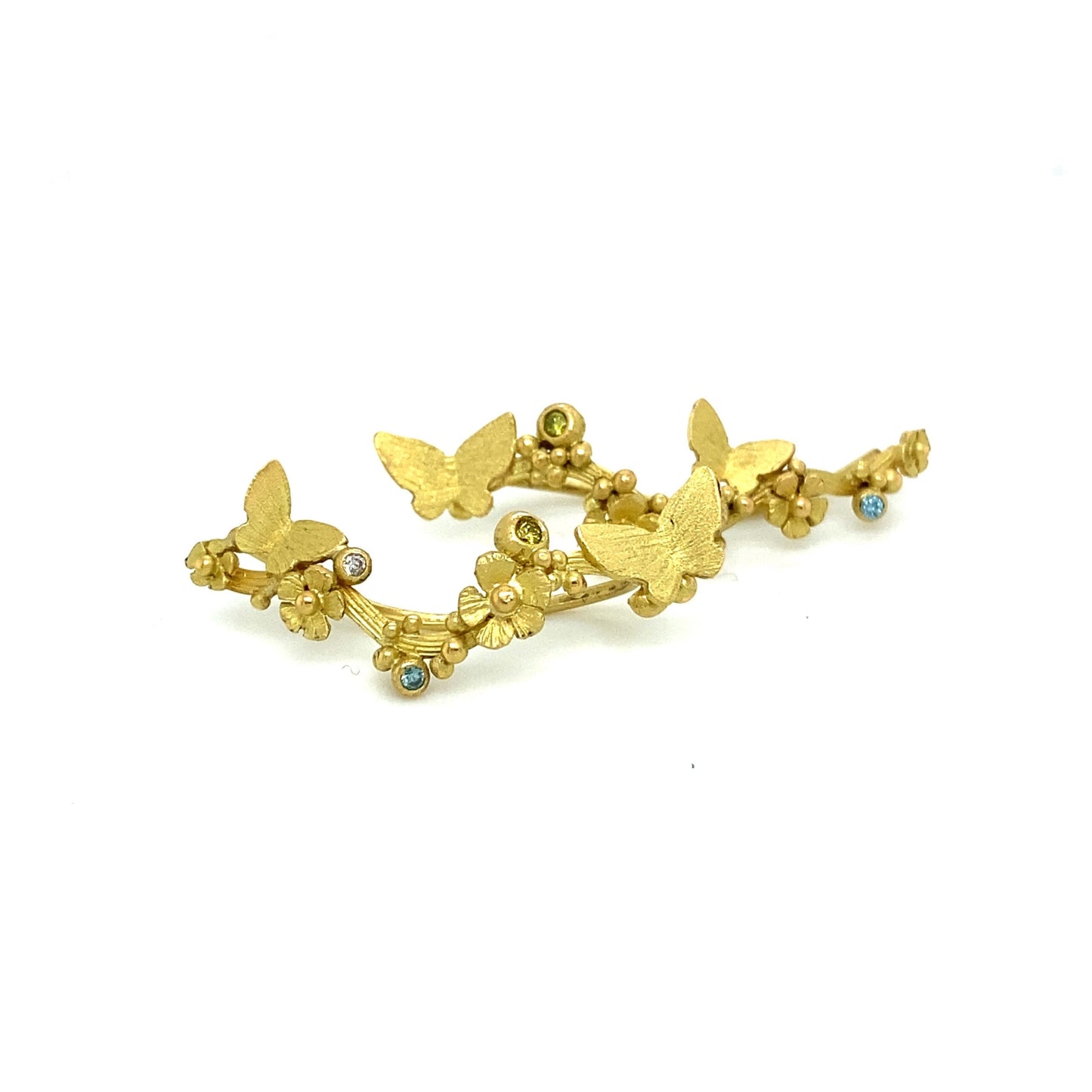 18K Gold Ear Climbers with Colored Diamonds