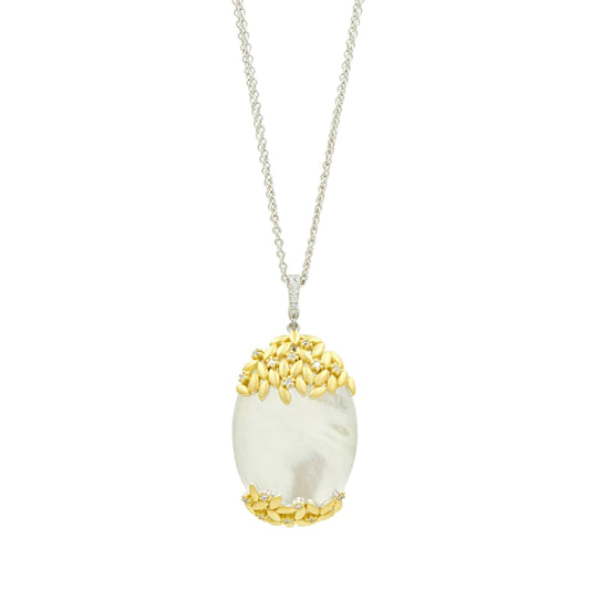 Armor of Hope Mother of Pearl Oval Statement Pendant Necklace