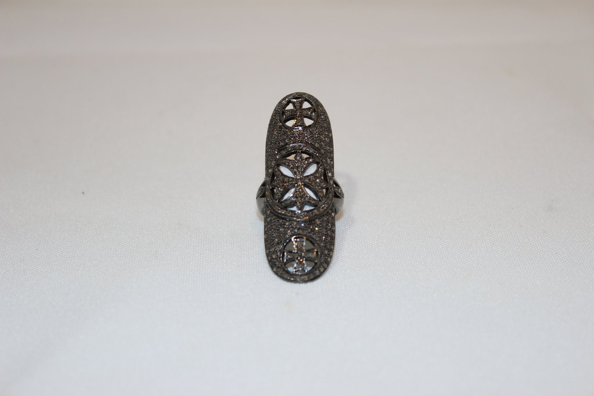 Pave diamond with oxidized sterling silver Size 7  Sourced from India