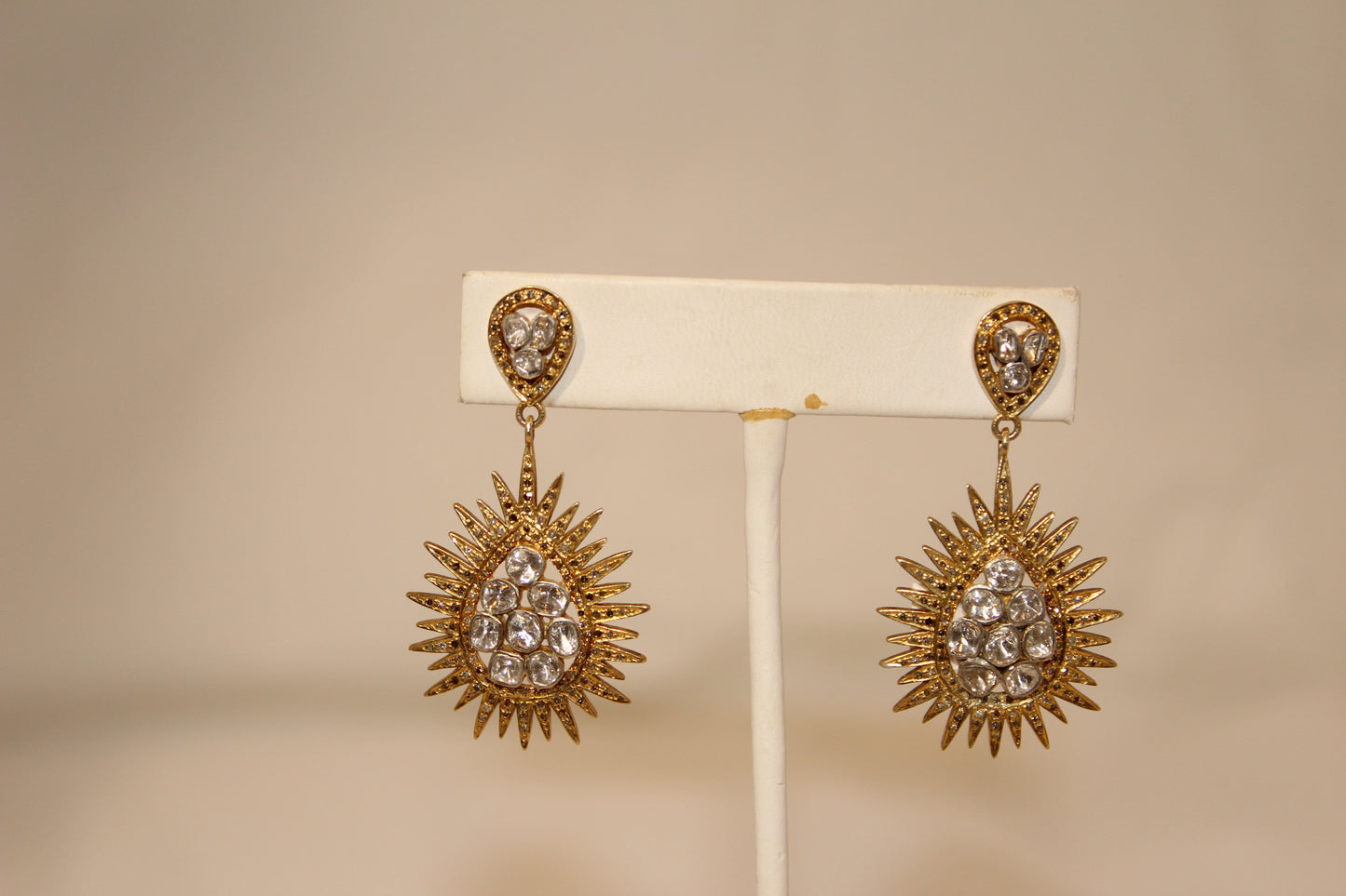 Gold and rose cut diamond tear drop with spiked edge earrings Sourced in India