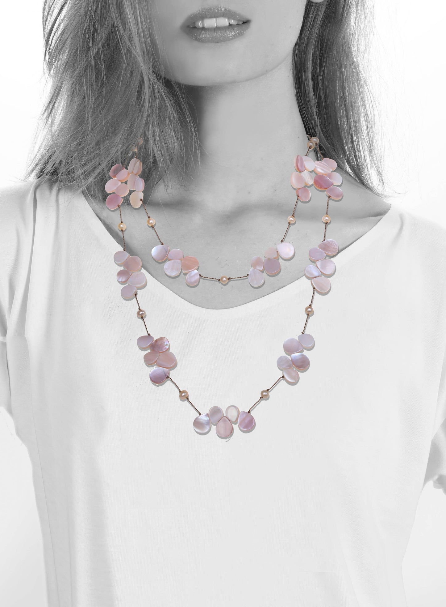 MOTHER OF PEARL FLUTTER NECKLACE, LN-1756