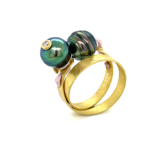 18K Gold Green Tahiti Pearl Wrap Ring