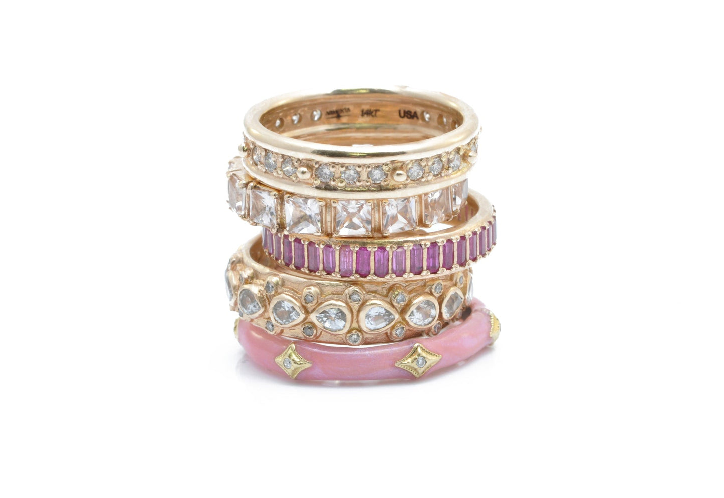 Pink- Mauve Opal Enamel Crivelli Stack Band Ring