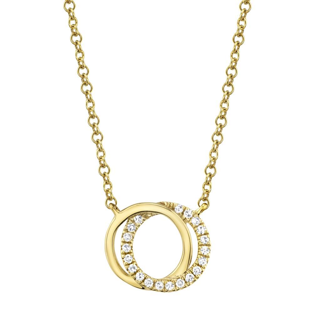 0.07CT DIAMOND LOVE KNOT CIRCLE PENDANT NECKLACE     Shy Creation's classic love knot pendant necklace  showcases a delicate interlocked knot design decorated with sparkling pave diamonds. A perfect 'just because' gift for someone special and can be worn alone or layer for a fashion forward look.  EDITOR'S NOTES:  14K Yellow Gold Lobster Clasp Closure 0.07 Carat Weight Available in: Yellow, Rose, and White Gold.