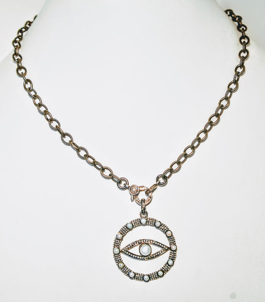 Pearl and Diamond Evil Eye Chain 18"
