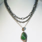 Abstract Emerald and Pave' Diamond Pendant on 3 Gradated Rhodium Chains 17" - 19"