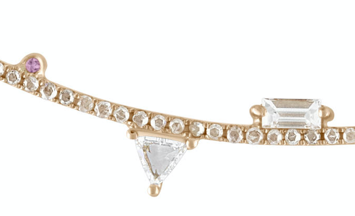 14K Yellow gold bar necklace Champagne diamond: .42CT  White diamond trillion: .30CT  White diamond baguette: .22CT  Made in Turkey