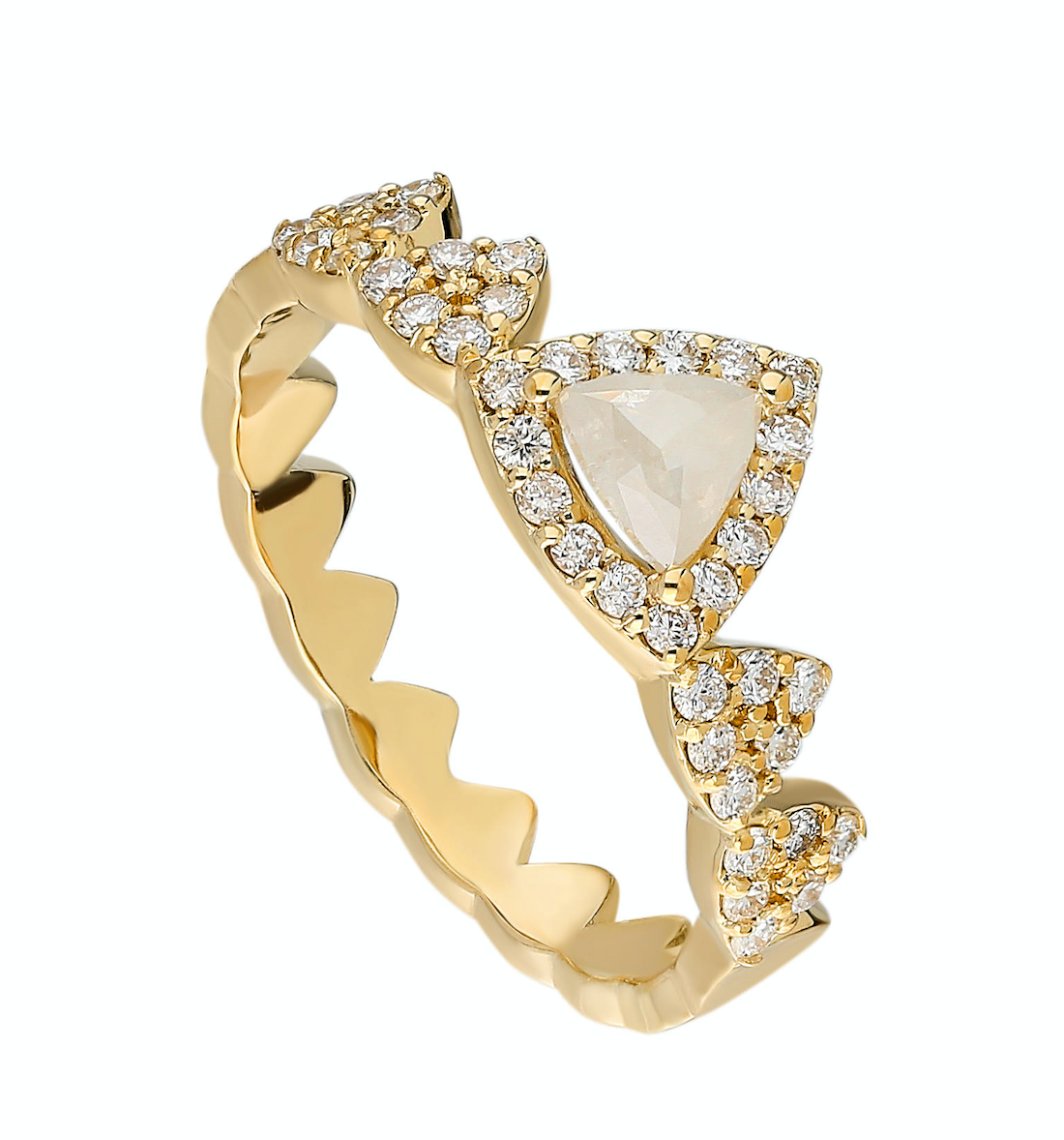14K Yellow gold ring  Rose-cut diamond: .40CT  White diamond: .34CT  Size: 7  Made in Turkey