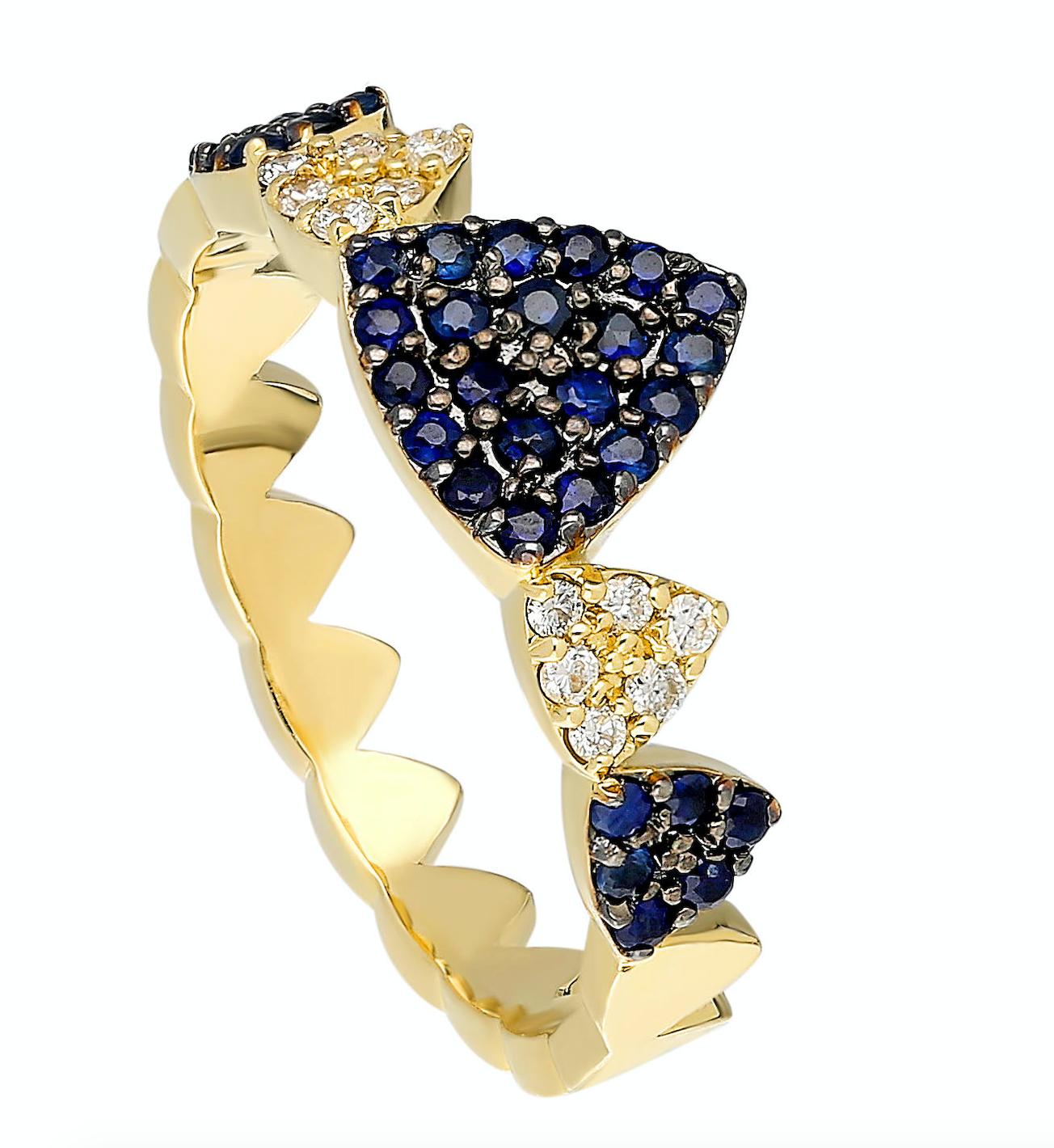 14K Yellow gold ring White diamond: .12CT  Blue sapphire: .38CT  Size: 6.5  Made in Turkey