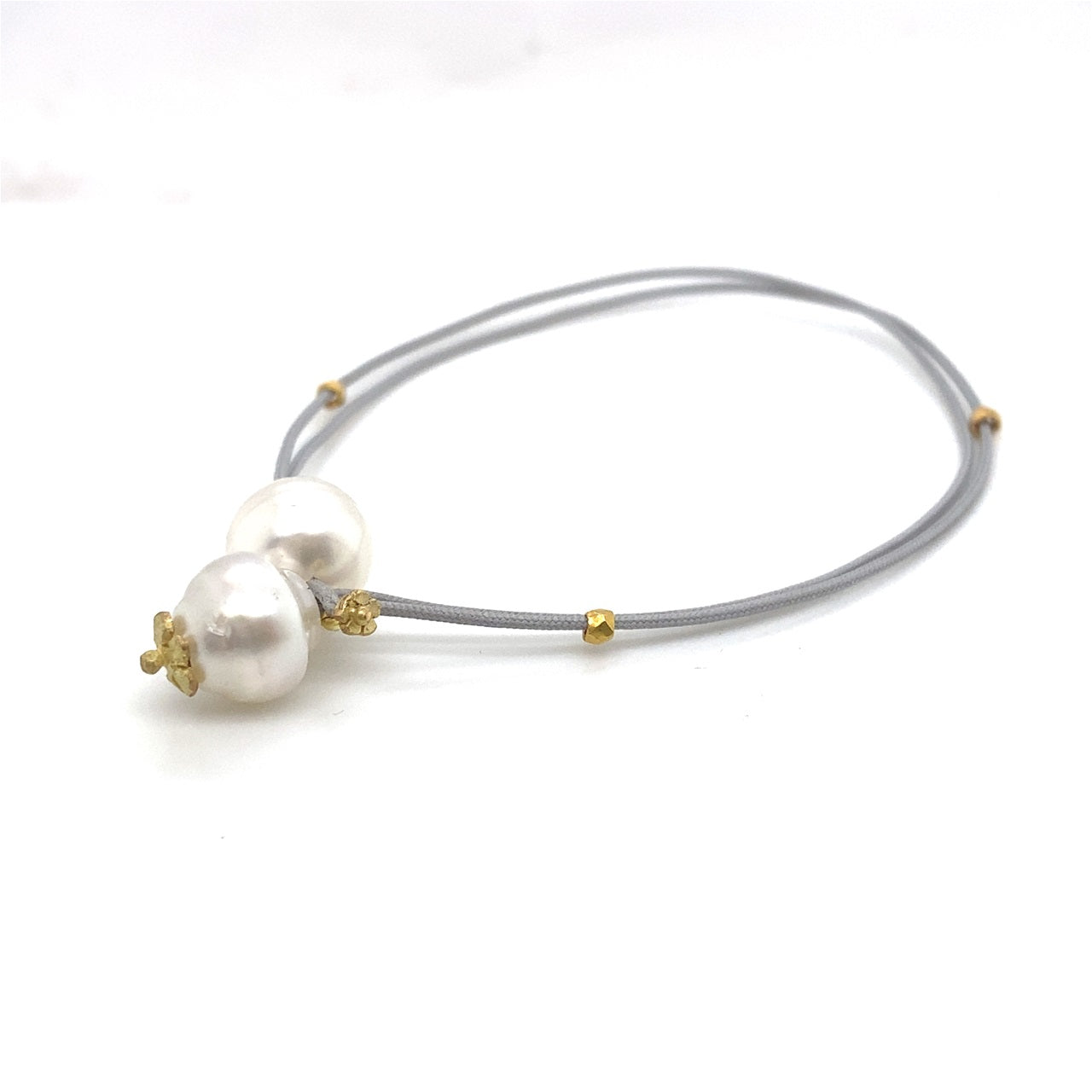 18K Gold South Sea Pearl Grey Cord Bracelet
