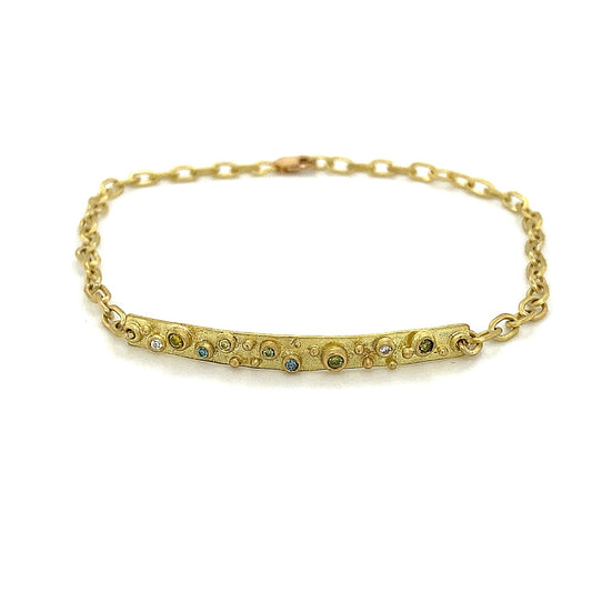 18K Gold Bracelet with Colored Diamonds & Diamond Beads