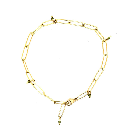 18K Gold Bracelet with Green Diamond Beads