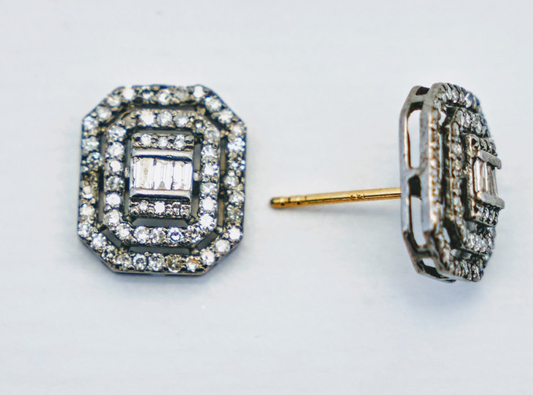 Rectangle Diamond Baguette and Pave' Diamond Earrings