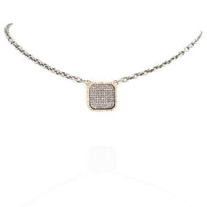 Pave White Diamond Square Pendant Necklace