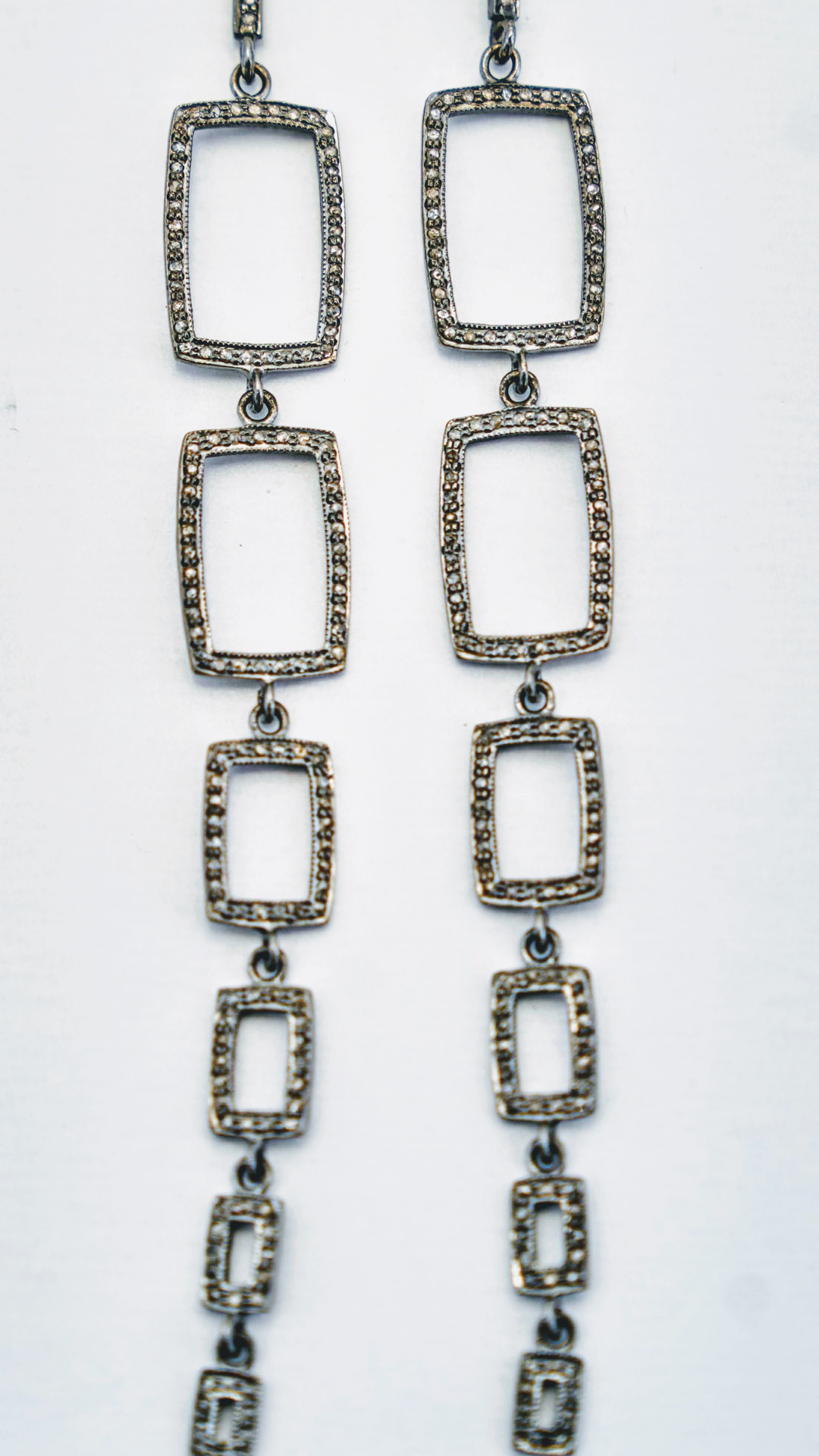 Rectangle Pave' Diamond Cascade Earrings 4.5"